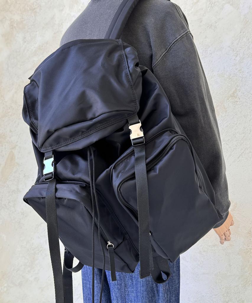 Bymoss Shiny 2-Pocket Nylon Backpack - Black