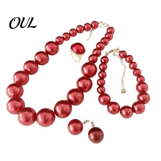 Faux Pearl Earrings Necklace 3Pcs/Set Imitation Pearls Jewelry Set, Adjustable Length Choker with Ear Studs White Dress Set And Bracelet, for Weddings