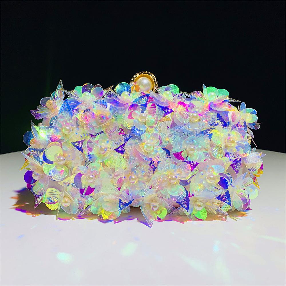 Beaded Floral Evening Clutch Women Fashion Banquet Handbag Elegant Party Prom Shoulder Bag Female Metal Chain Crossbody Purse