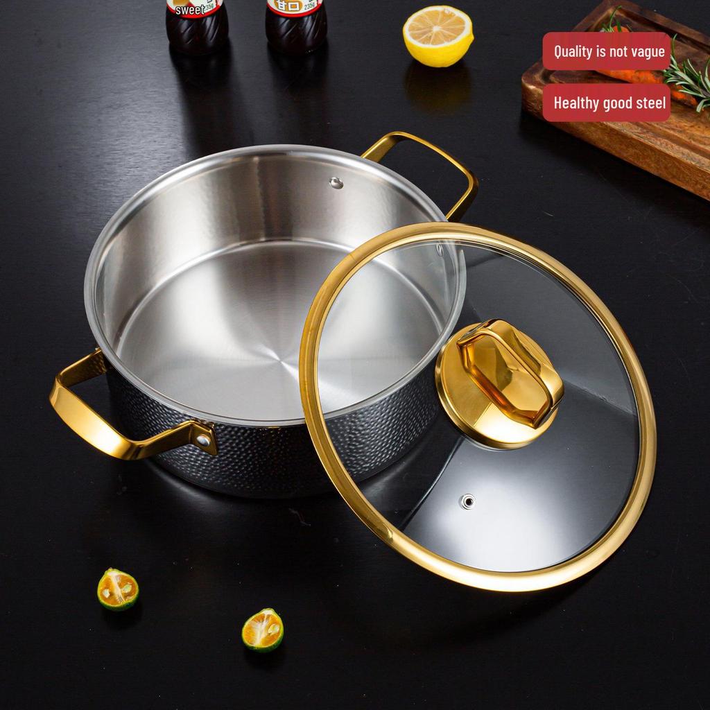 304 Edelstahl Doppelgriff Gehämmert Trennwand Hot Pot für Induktions- & Gasherde.