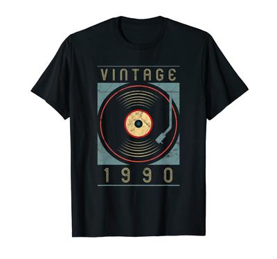 Vintage 1990 Vinyl Retro Turntable Birthday DJ Graphic T-Shirt