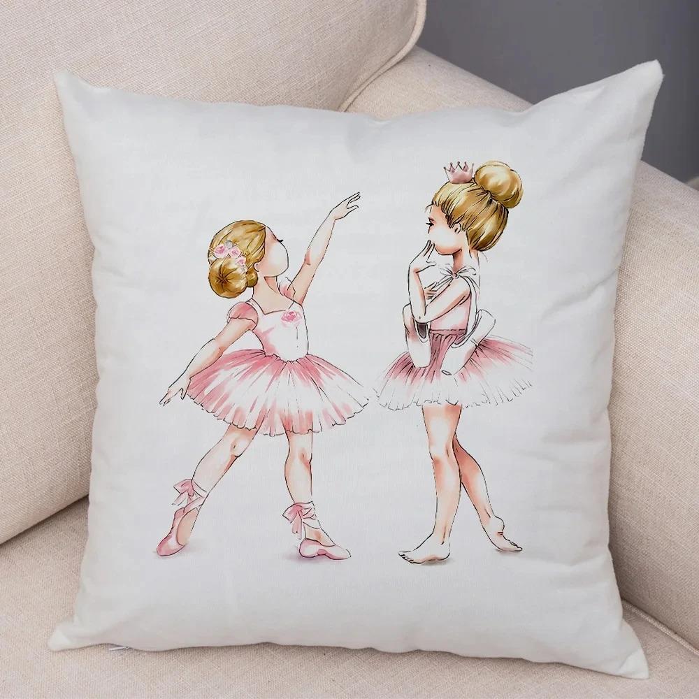 Cute Cartoon Sofa Pillowcase Home Soft Peach Skin Pillowcase Nordic Style Decoration Pink Ballet Girl Cushion Cover