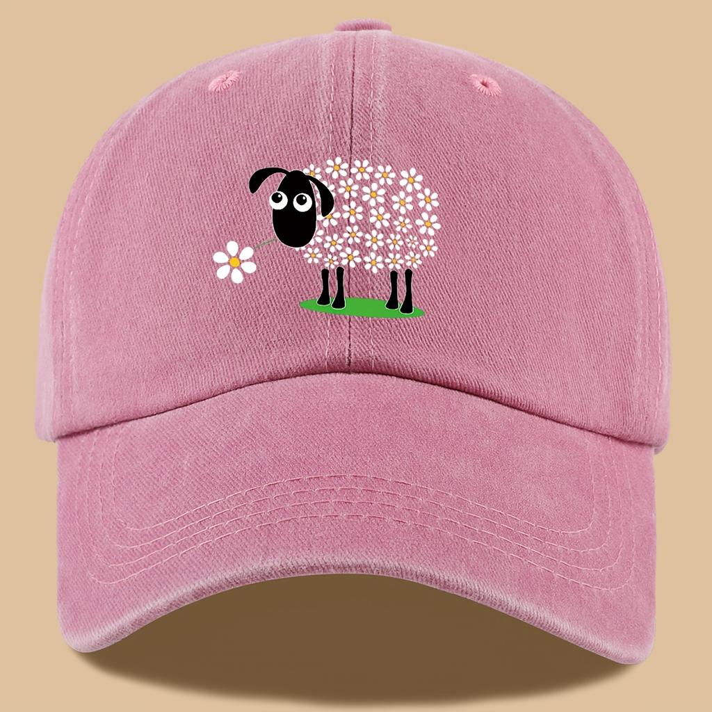 Urocza czapka kierowcy ciężarówki z nadrukiem owiec na łące w kwiaty i retro sprana czapka baseballowa wakacyjna plażowa czapka przeciwsłoneczna