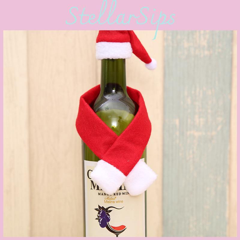 Festive Christmas Home Decor Uniquely Designed Non Woven Fabric Wine Bottle Scarf And Hat Set