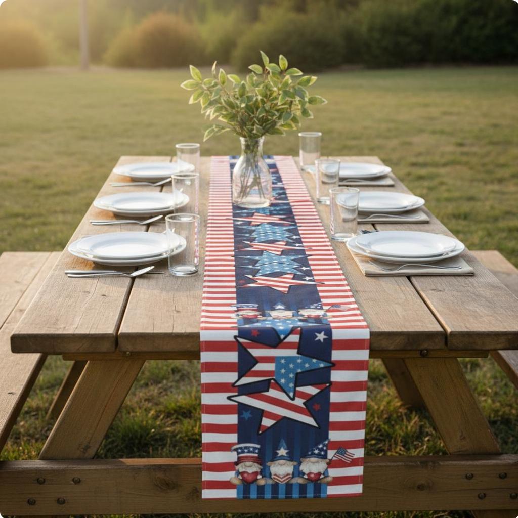 Patriotic Flag Table Runner Printed Pattern Red White and Blue Table Decor Holiday Supply Easy to Clean House Decoration