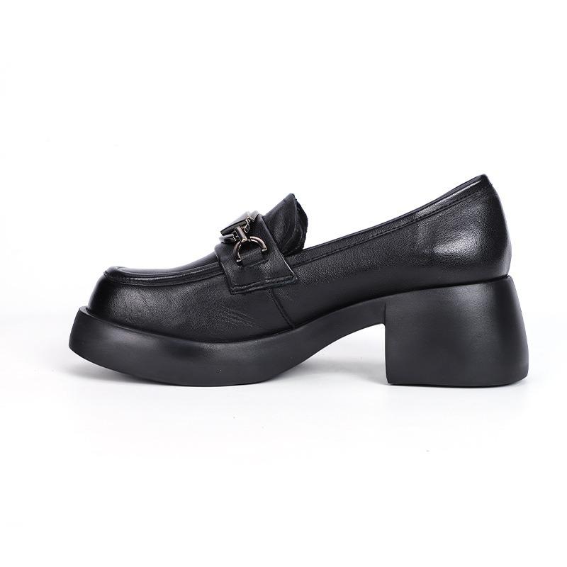 Туфли из толстой кожи с одинарными каблуками Лоферы 35 чёрный 6468₽