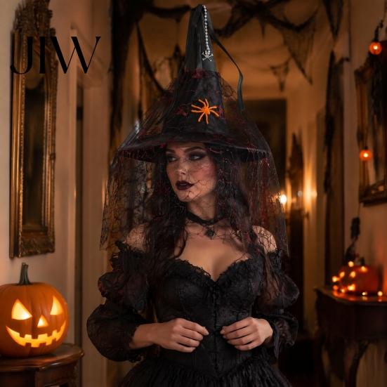 Halloween Witch Hat Decorations Hanging Decor, Spider Web Ribbon Prop Spooky Party Streamers for Party, Dark Wizard Costume Accessory Masquerade