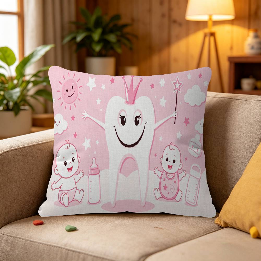 Baby Cartoon Pink Blue My First Tooth Pillow Cushion Cover Pillowcase Living Room Sofa Home Decor Customized