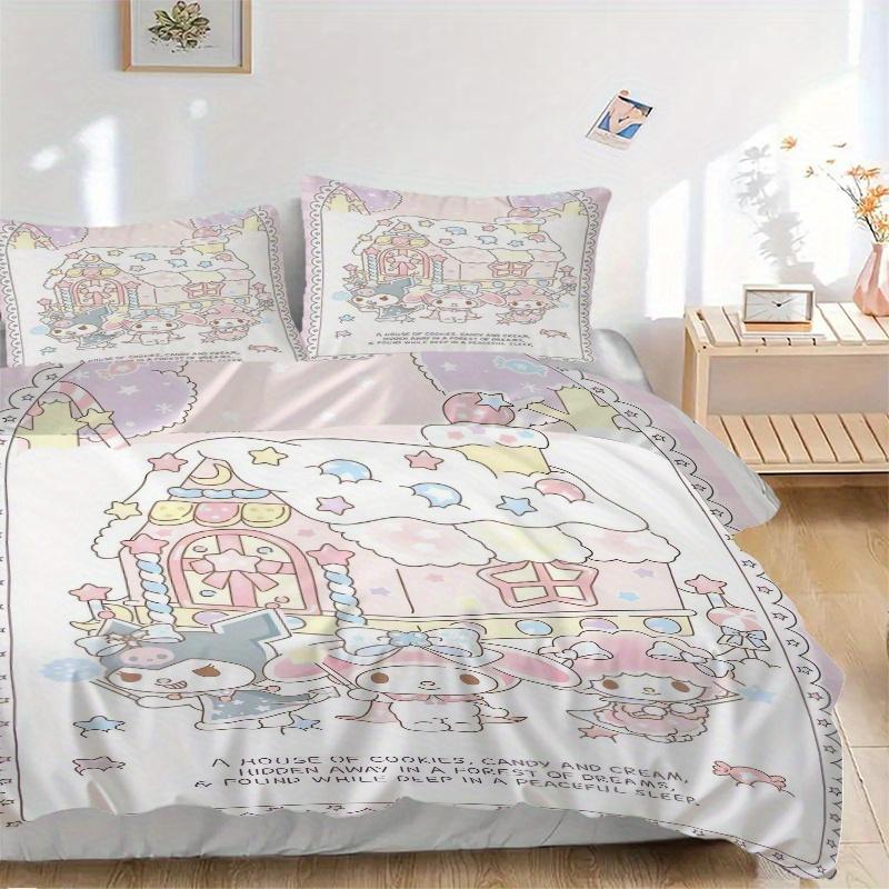 

3pcs Sanrio Dessert House Bedding Set, Including 1 Quilt Cover and 2 Pillow Shams, Without Filling, Soft and Comfortable Home Bedroom Fabric 135x200cm