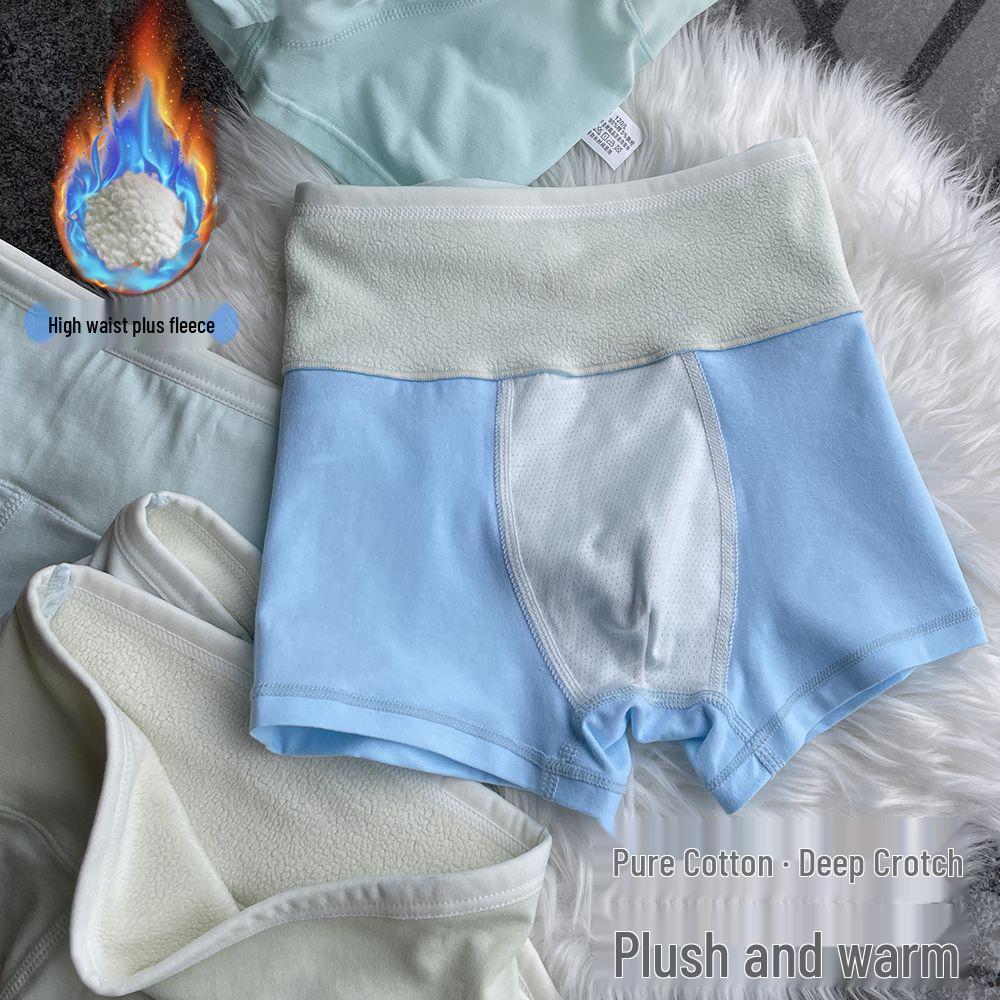 Winter Velvet Boys' High Waist Anti-Slip Boxer Briefs with Belly Protection
