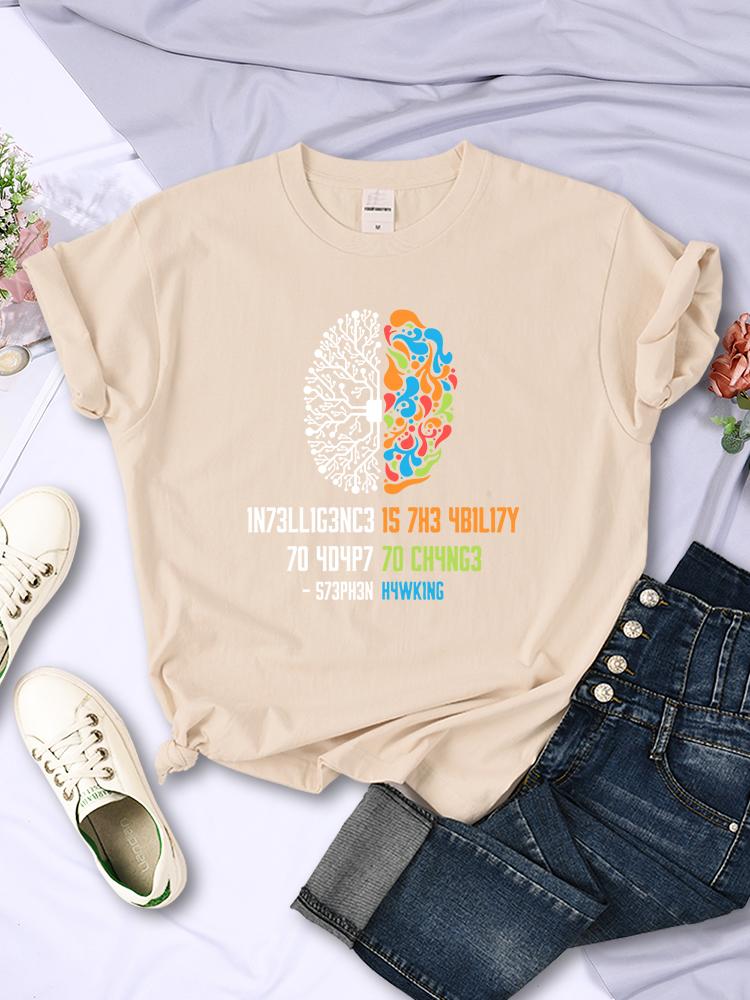 Intelligence Is The Ability To Adapt To Change T-Shirts For Womens All-math Breathable Short Sleeve Fashion Street Female Tops
