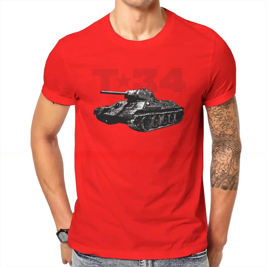 T-34 Tank Pattern Casual T-Shirts Russian USSR CCCP Style Streetwear Casual Short Sleeve Men's T-shirts