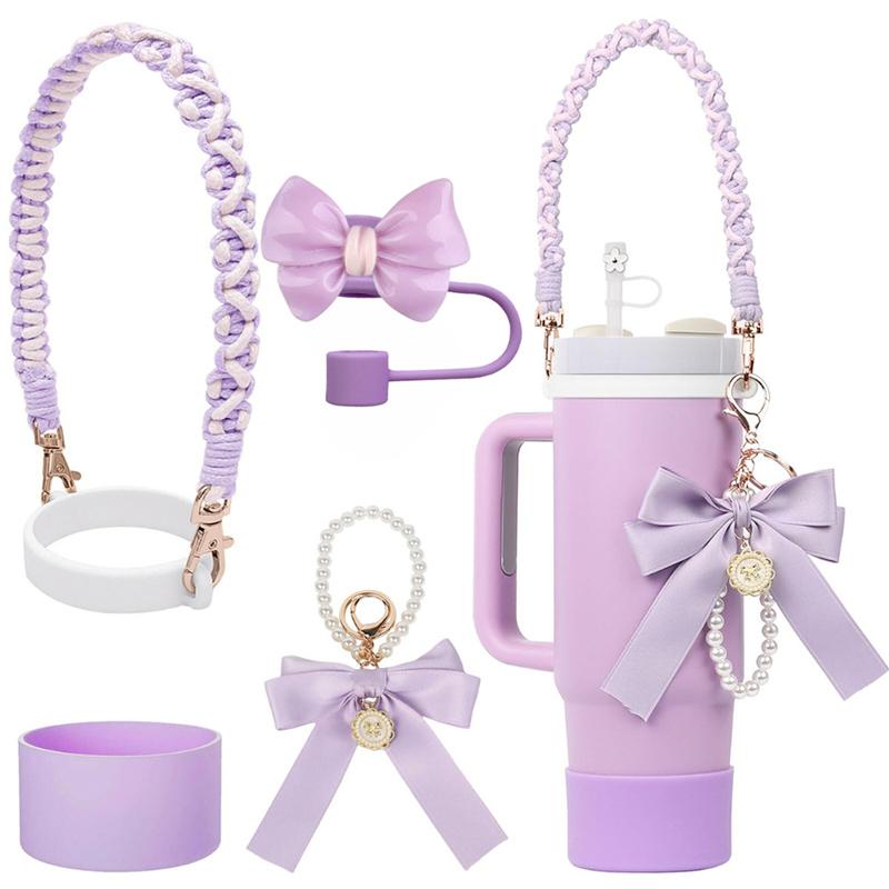 Stanley Cup Zubehörset, Schleife Perlenkette Geflochtenes Design Wasserflaschen-Trageband, Silikon Stanley Cup Schutzhülle