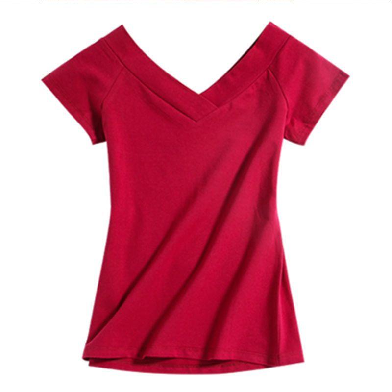 Letní dámské sexy tričko s hlubokým výstřihem do V Krátký rukáv Causal Nepravidelné Jednobarevné Velká velikost