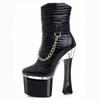 Single Shoes Women's Thin Heels 2024 New Versatile Black Thick Heel Chain Low Tube Ultra-high Heel Women's Shoes High Heels Tide YKC