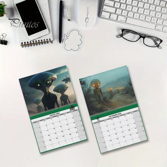 

Настенный календарь 2025 года «Инопланетяне среди нас» Научный календарь Ежедневный ежемесячный планировщик расписания для настенного украшения A