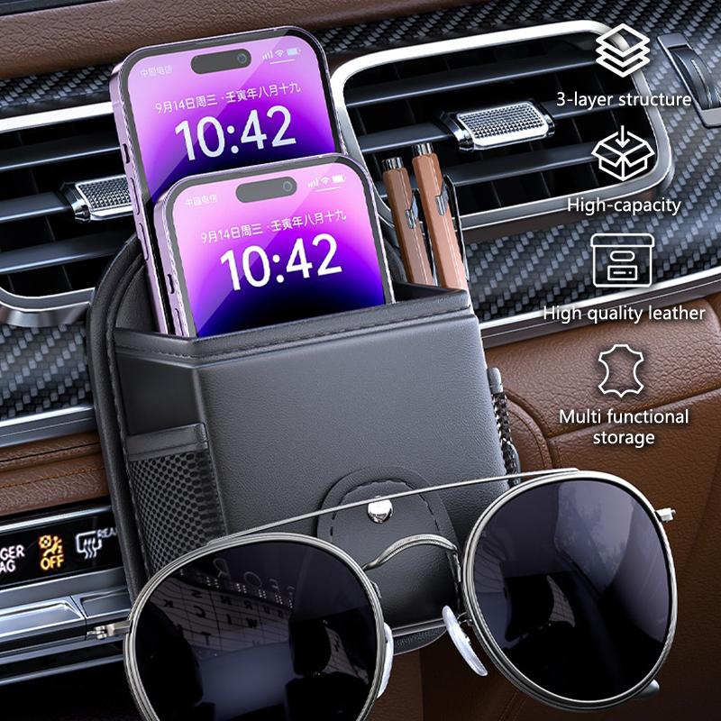 Pu Leather Car Phone Holder Mount Air Vent Hanging Storage Box Car Phone Bag Key Glasses Debris Organizer Support Accessories