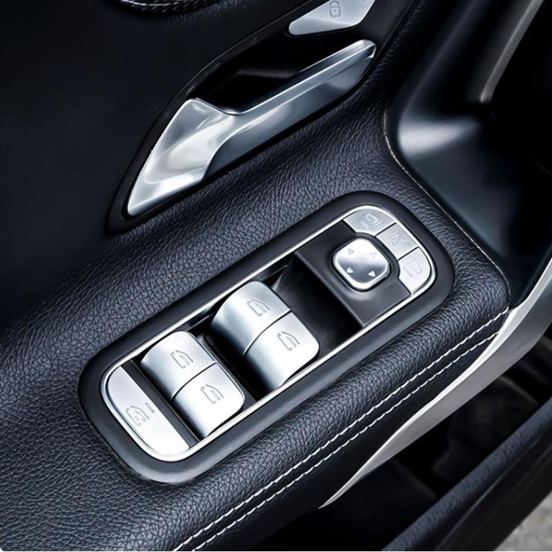 2025 Hot Racing Grills Silver ABS Car Window Glass Lift Button Trim Cover Stickers Fit For Mercedes Benz A B GLB CLA GLA Class W