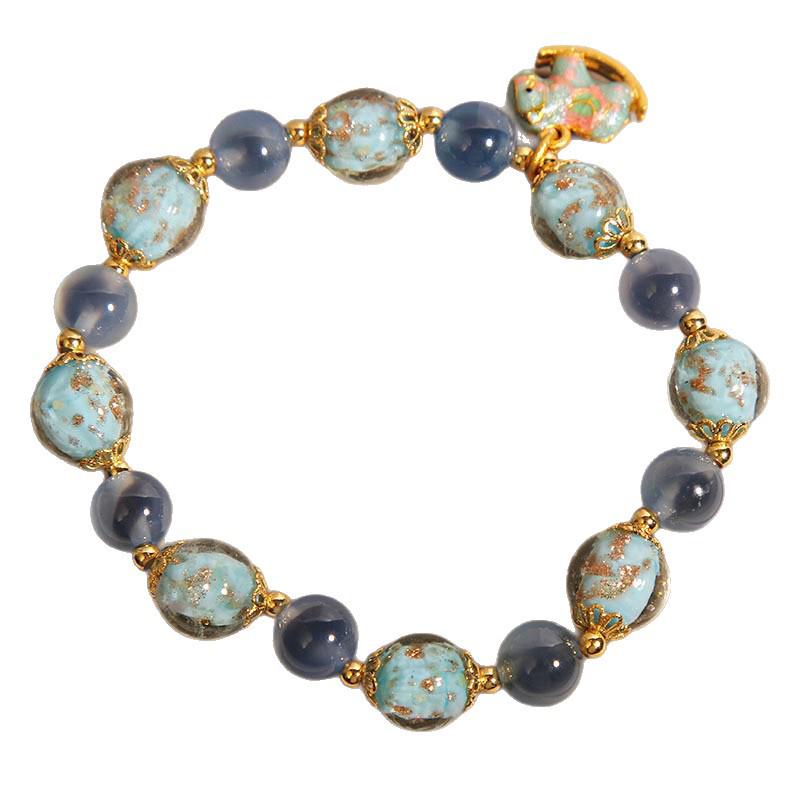 Luminous Blue Heart Agate and Crystal Bracelet for Women - Best Friend Gift