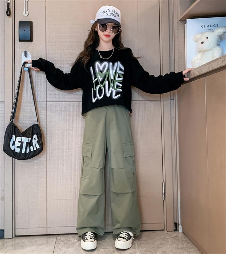 Top and Bottom Stylish Long Sleeve Hoodie Long Junior Athletic HIPHOP Dance Costume Color [Mouhokyo] Children's Clothes, Girls' Jersey, Set, 2-Piece