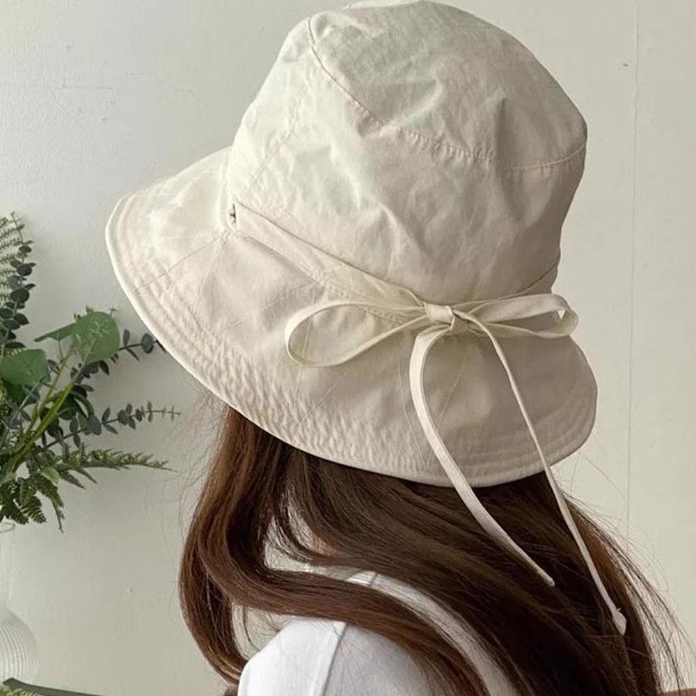Fashion Solid Color Sunscreen Bucket Hat Breathable Thin Fisherman Hat Wide Brim Lace-Up Sun Hat Beach Travel Basin Hats Korean