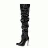 Fashion High Heeled Women's Boots Over-the-knee Boots High Quality Fashion Pointed Toe Side Zipper Shiny Elastic Pleated Stiletto Botas