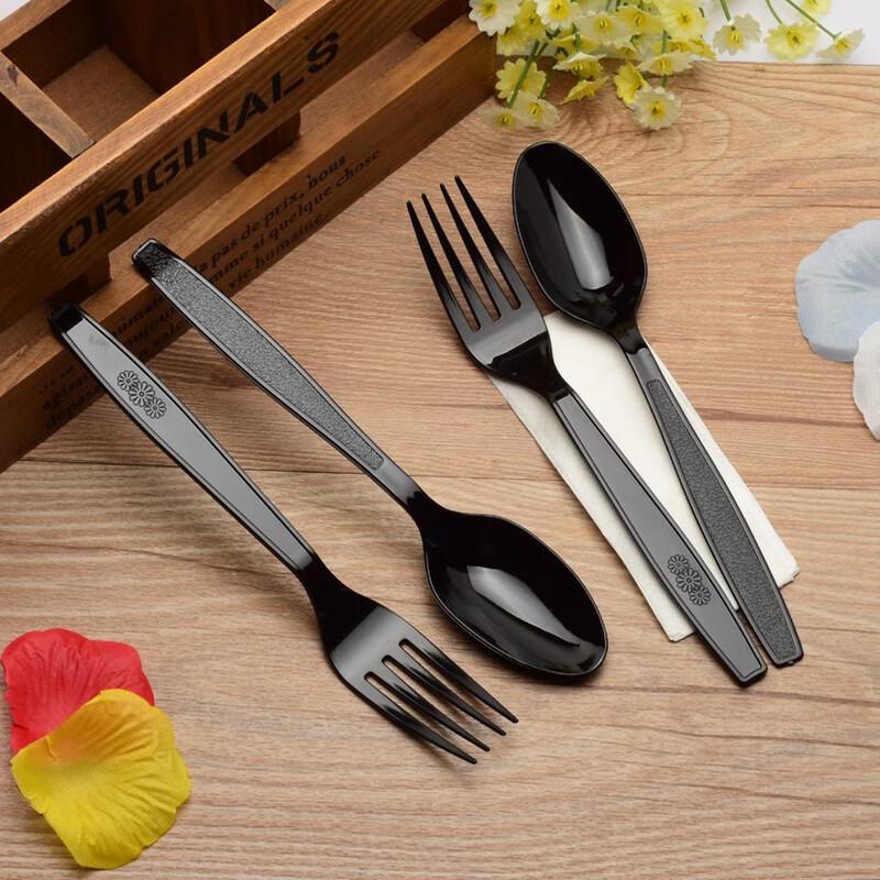Disposable Plastic Spoon & Fork Set with Napkin, 100 Count