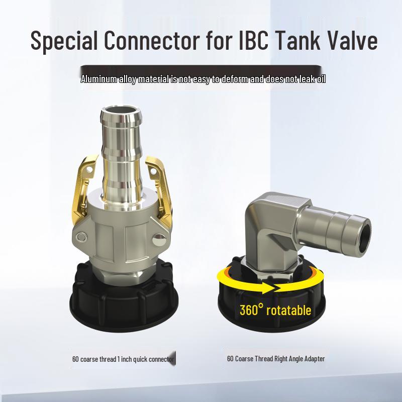 IBC Tote Quick Connector: Aluminum Alloy, Coarse Thread to 1", 1.5", 2" Insert Pipe Connector.
