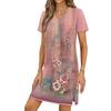 Women's Casual V-neck Short Sleeve Split Hem Vintage Printed Dress