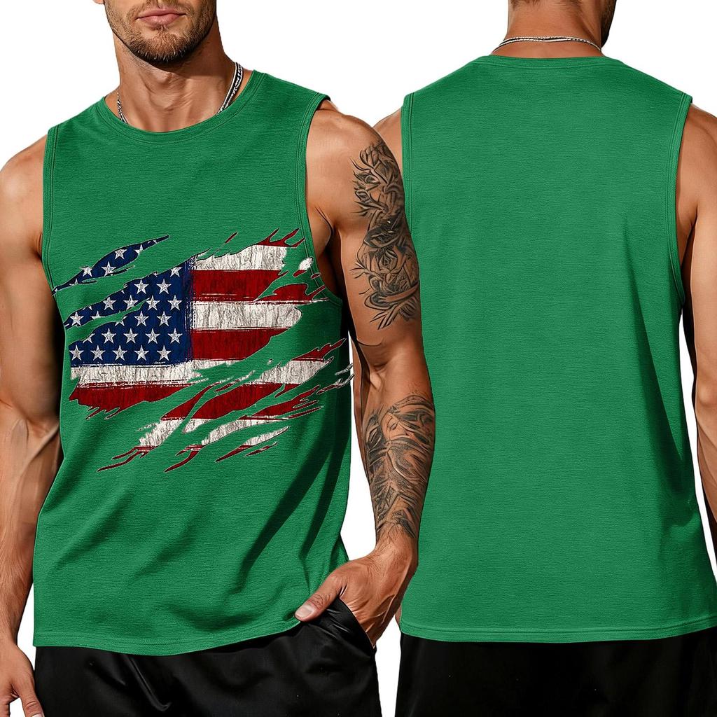 Men's Sleeveless Tank Top Casual Loose Fit Summer Daily Wear Muscle Shirt with Flag Graphic Print Lightweight Breathable Fabric