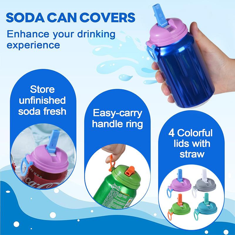 Soda Can Cover With Straw Creative Sealed Plastic Straw Beverage Can Cover Cup Suitable For Canned Beverage Reusable Tank Cover
