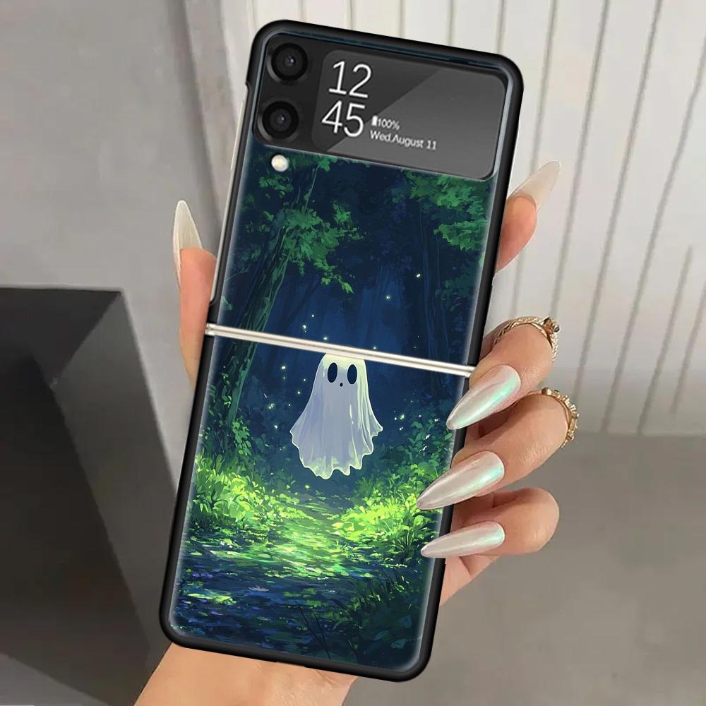 Cute Halloween Ghost Hard PC Back Phone Case for Samsung Galaxy ZFlip 7 6 5 Z Flip 4 ZFlip6 Z Flip7 5G ZFlip4 Flip3 Zflip5 Cover