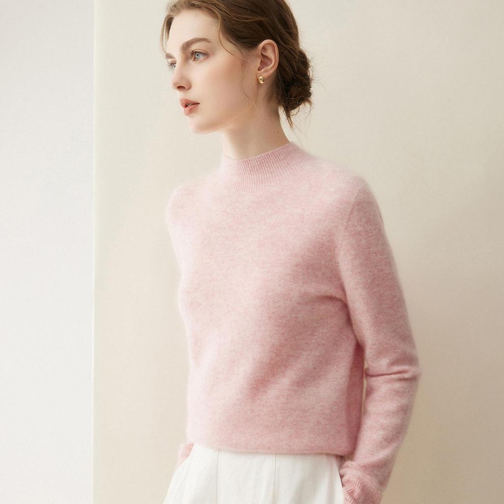 Women's Pure Cashmere Pullover - Half-High Collar, Loose Fit, Warm Autumn/Winter Knit Sweater.
