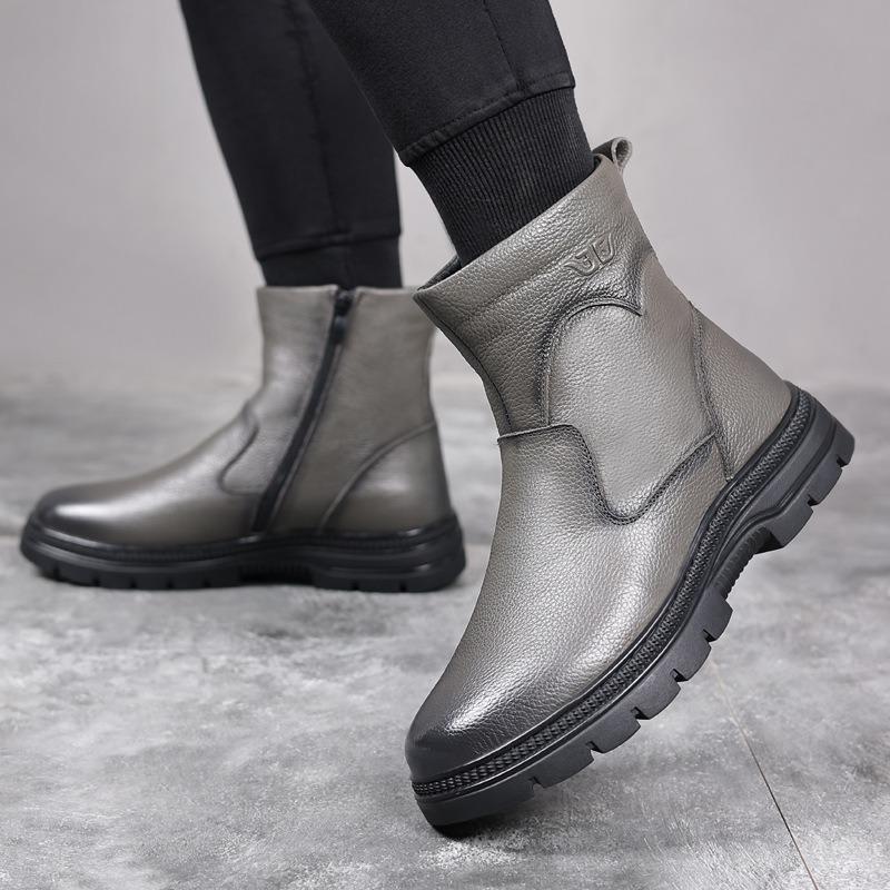 Winter eerste laag rundleer heren katoenen schoenen wol leer outdoor fluweel warm hoge top leren schoenen sneeuwlaarzen herenschoenen