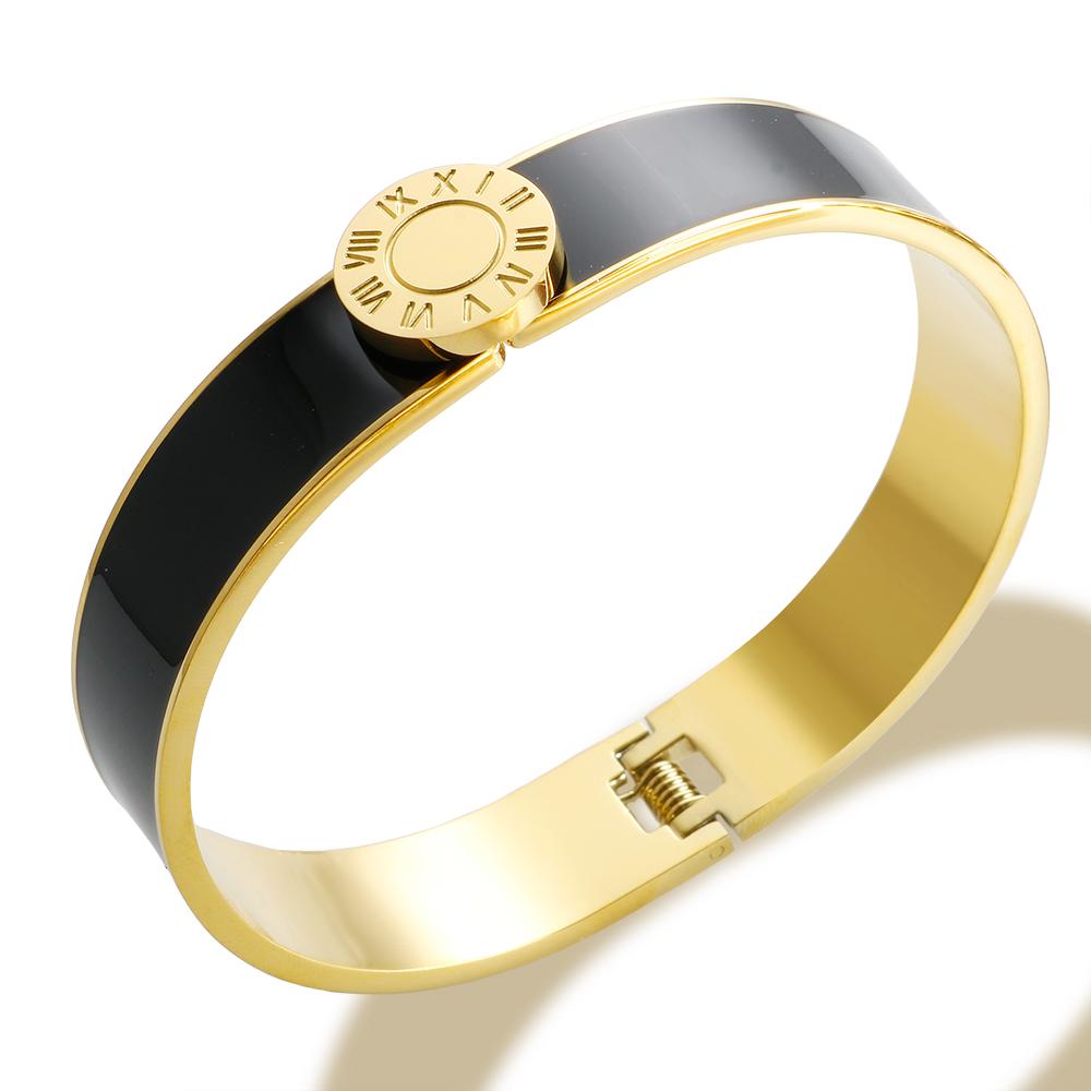Popularity Stainless Steel Colorful Sweet Enamel Shell Bangle for Women Round Roman Numerals Bracelet Waterproof Trendy Jewelry