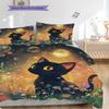 Black Cat Pattern Bedding Quilt Set Quilt Cover Pillowcase Home Decoration Birthday Gift (1 * Duvet Cover + 2 * Pillowcase, Without Core)