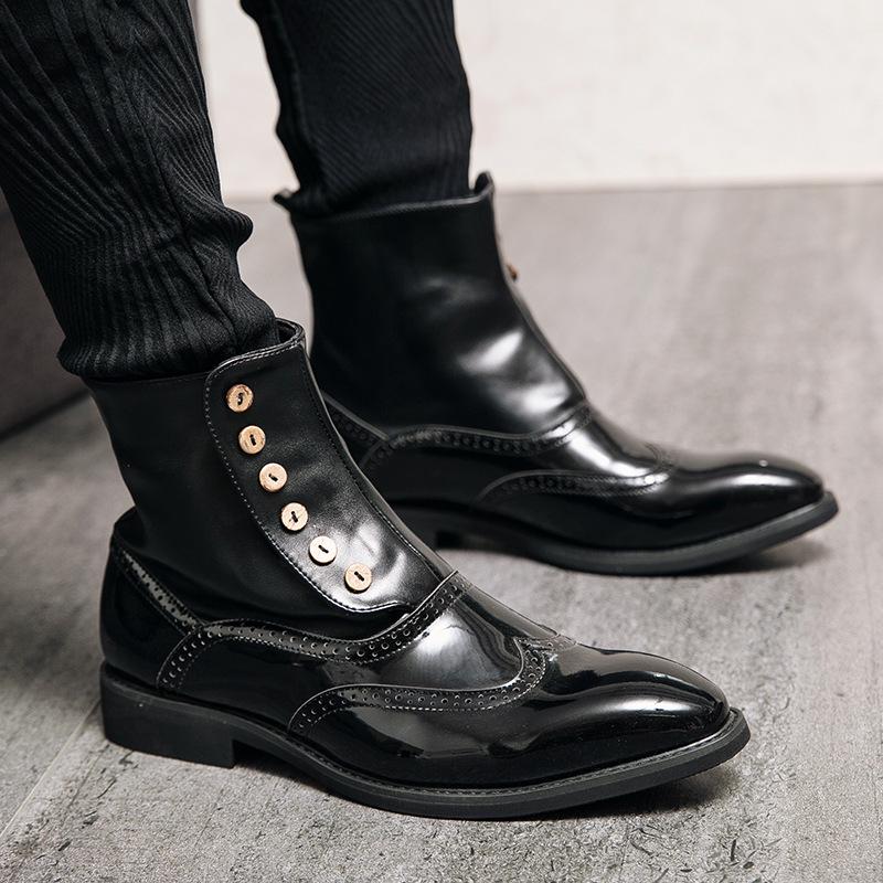 Men s New Brogue Chelsea Ankle Boots - Large Size Casual British Fashion 46 чёрный