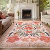 French Pink Living Room Carpet Retro Floral Print Bedroom Rug Large Area Machine Washable Non-slip Coffee Table Mats Alfombra 