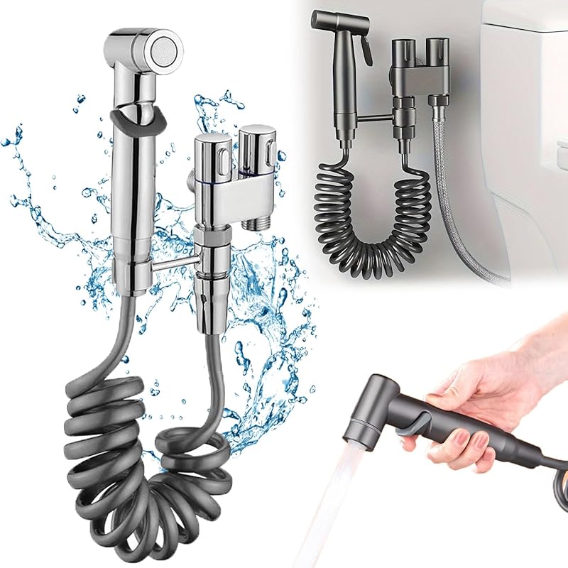 Silver 2-Way Toilet Faucet Splitter, Dual Control Valve, Double Faucet Adapter for Toilet, 1-in-2-Out Dual Control Valve Handheld Bidet Sprayer серебряный