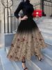 Women's A-Line Midi Skirt with Gradient Black Burgundy Rose Print Vacation Style High Waist Pleated Summer Skirt for Ladies