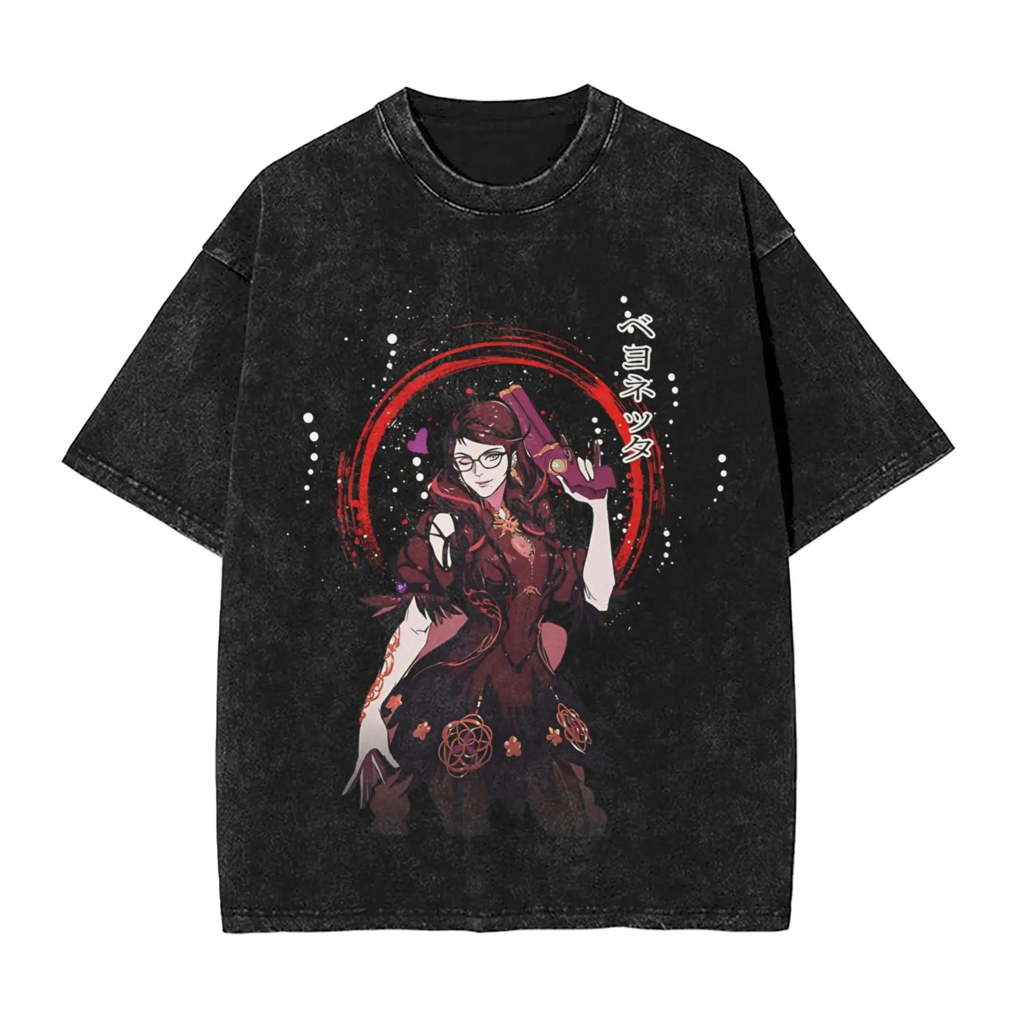 

Classic Action Game Bayonetta Graphic Print TShirt Men Women Retro Washed Cotton Casual Oversized Top Gothic YK Summer New Tee S