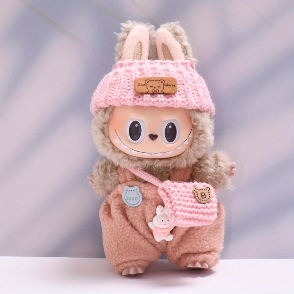 3pcs Handmade Crochet Set for Labubu No Doll Includes Clothes, Bag, Hat Labubu Accessories, Cosplay,