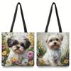 Chic Puppy Floral Tote Bag Lightweight Reusable Shopping Handbag for Everyday Use Flower Multifunctional Shoulder Bag