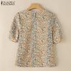 ZANZEA Women Casual Round Neck Short Sleeve Floral Print Blouse