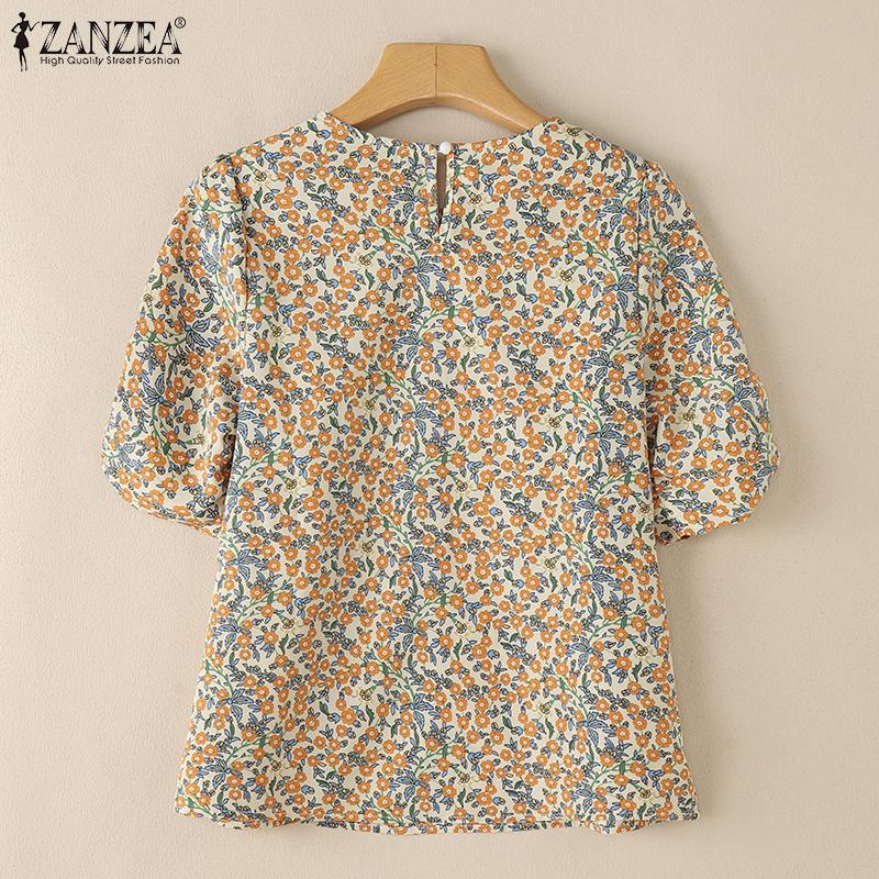 ZANZEA Women Casual Round Neck Short Sleeve Floral Print Blouse
