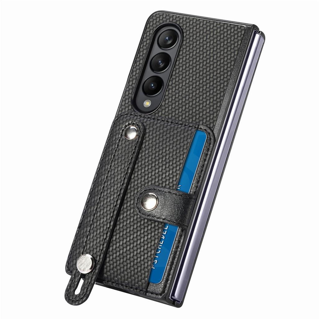Card Slot Phone Cover for Samsung Galaxy Z Fold5 5G,PU Leather+PC Wristband Kickstand Cell Phone Case