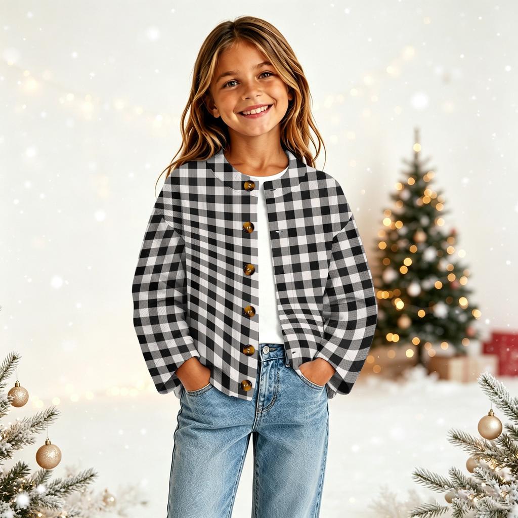 Girls' Fashion Printed Button-Front Cardigan for Casual Everyday Wear