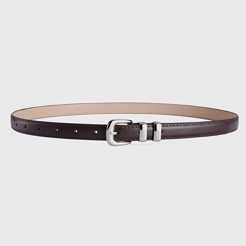 2024 Women's Candy Color Leather Belt with Silver Buckle - Fashionable Dress Accessory