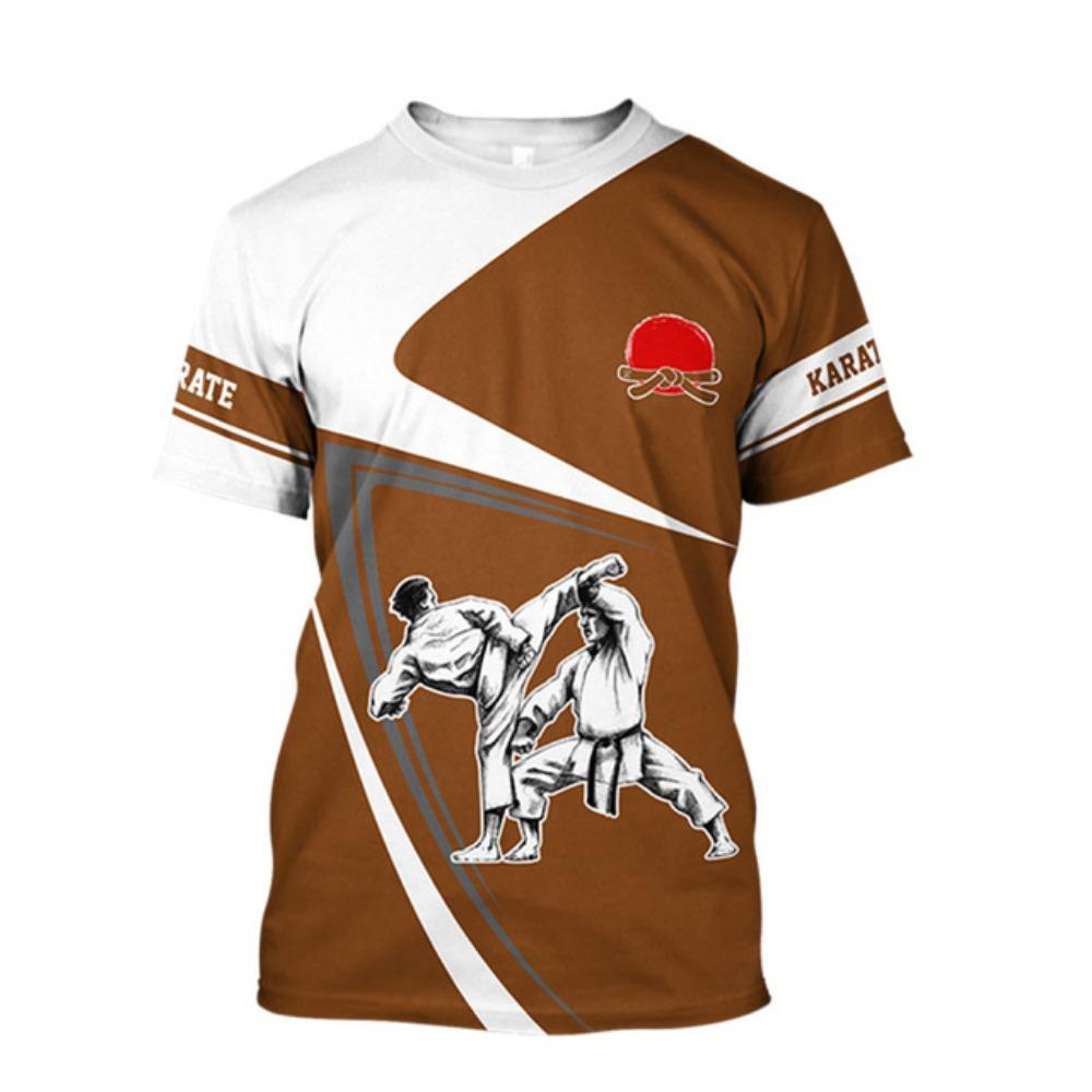 Men's Karate 3D Sports T-shirt, Outdoor Fitness Sportswear, Casual Oversized Round Neck T-shirt, Men's Short Sleeved Wrestling T