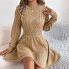 Autumn and Winter Women's Knitted Sweater Dress Solid Color Slim-fit Lantern Sleeve Sweater Dress Knitted A-line Dress
